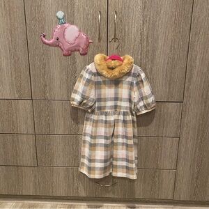 Janie and Jack Plaid Dress with Faux Fur Collar